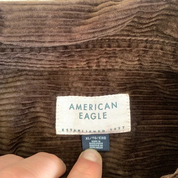 American Eagle Brown Corduroy Button Down Shirt Womens XL Long Sleeve Cotton - Picture 5 of 10